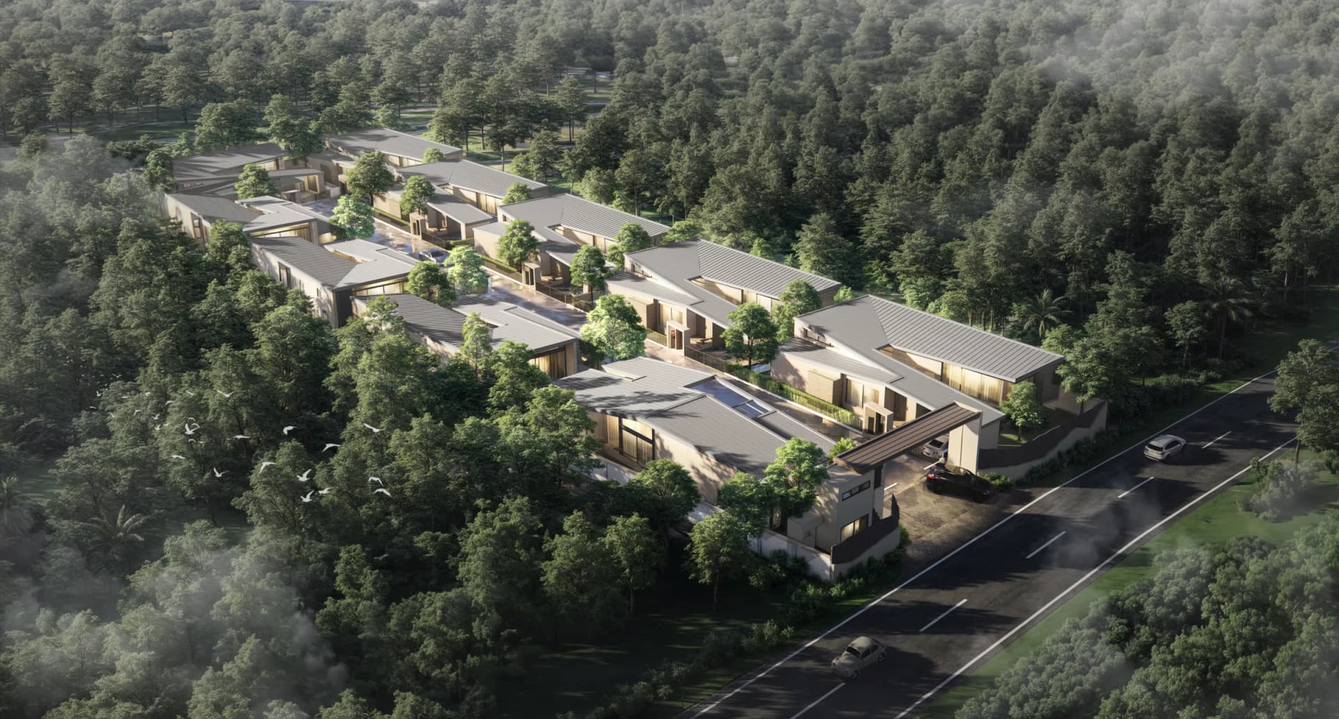 Las diez villas de The Manour a lo largo de su calle privada, en el bosque de Thep Krasattri